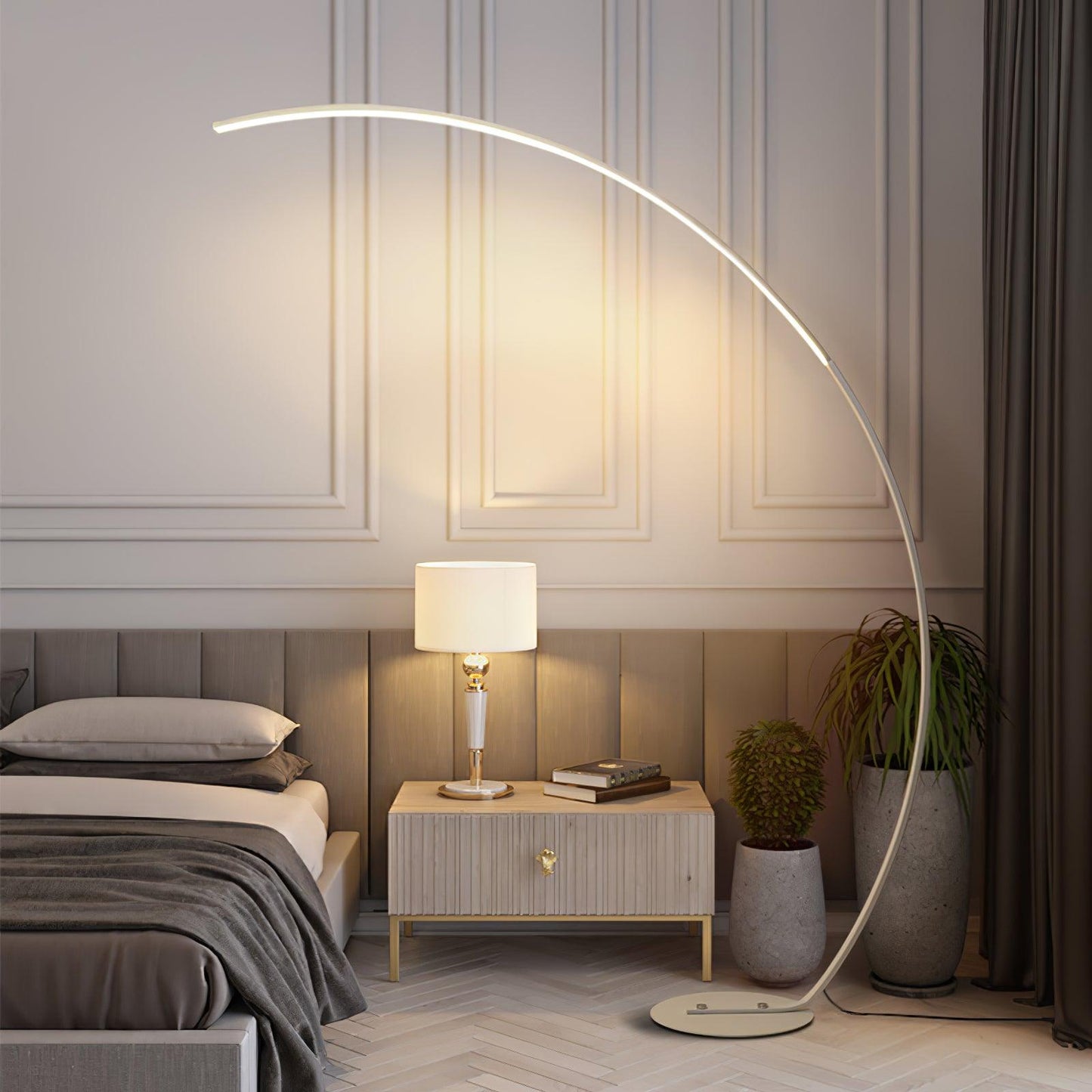 Arc Floor Lamp with Integrated LED - Modern Minimalist Design
