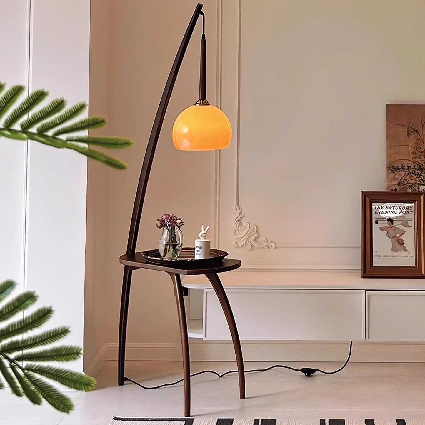 Arc Sphere Floor Lamp with Wooden Arc and Glass Globe