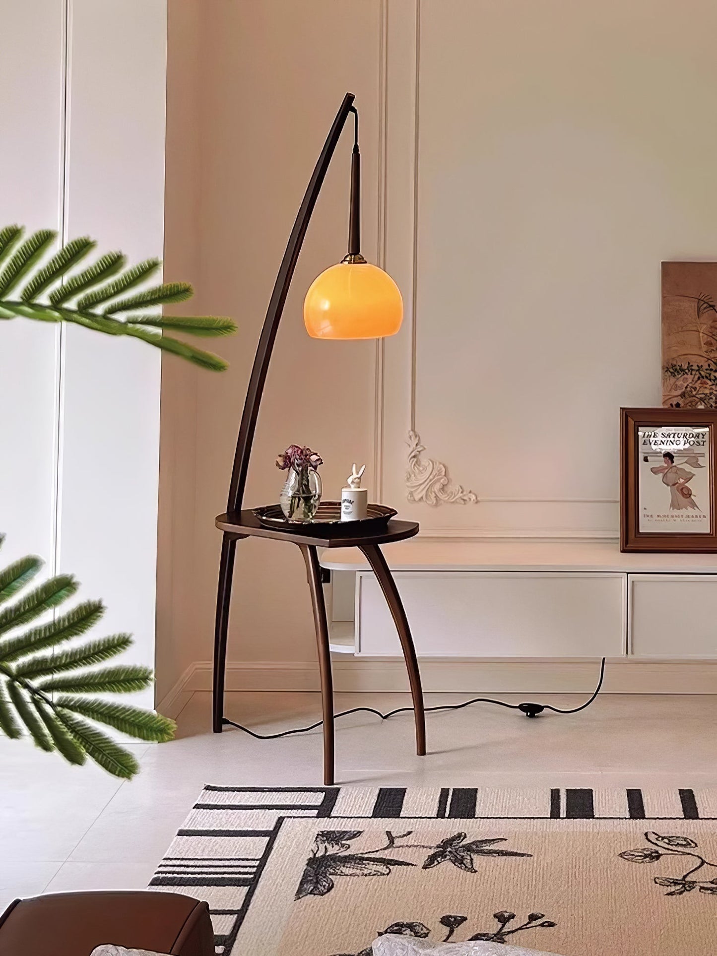 Arc Sphere Floor Lamp with Wooden Arc and Glass Globe