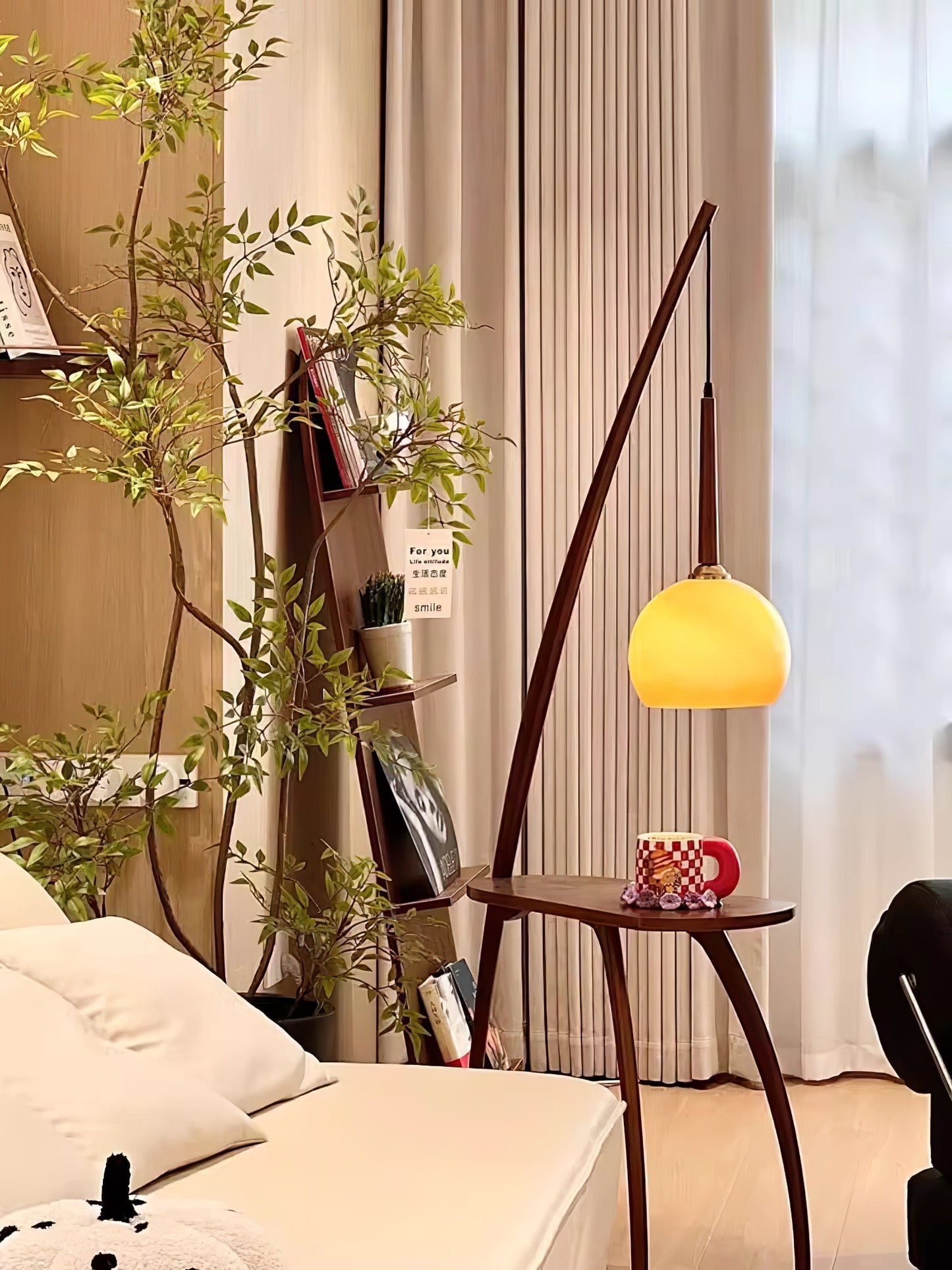Arc Sphere Floor Lamp with Wooden Arc and Glass Globe