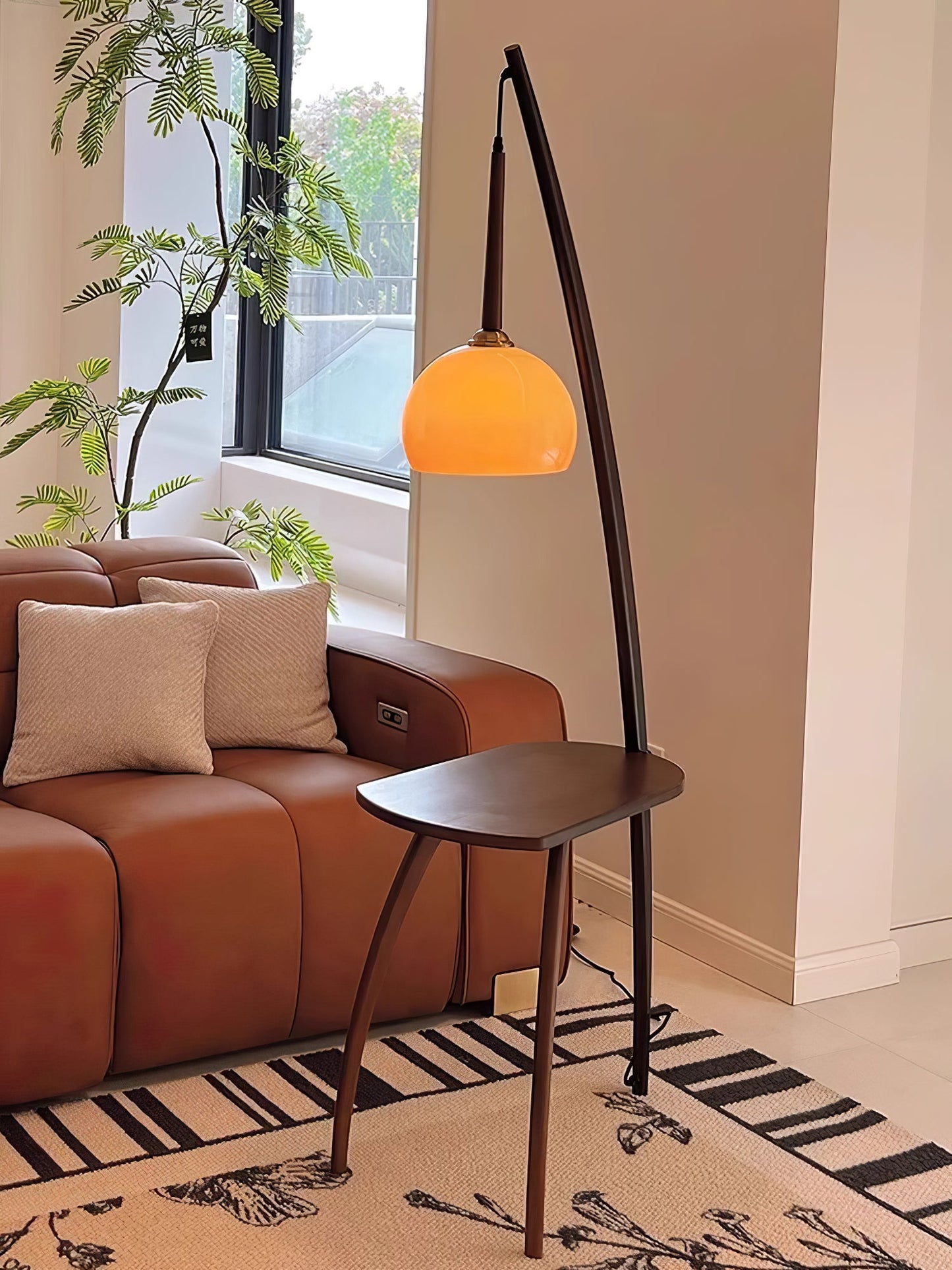Arc Sphere Floor Lamp with Wooden Arc and Glass Globe