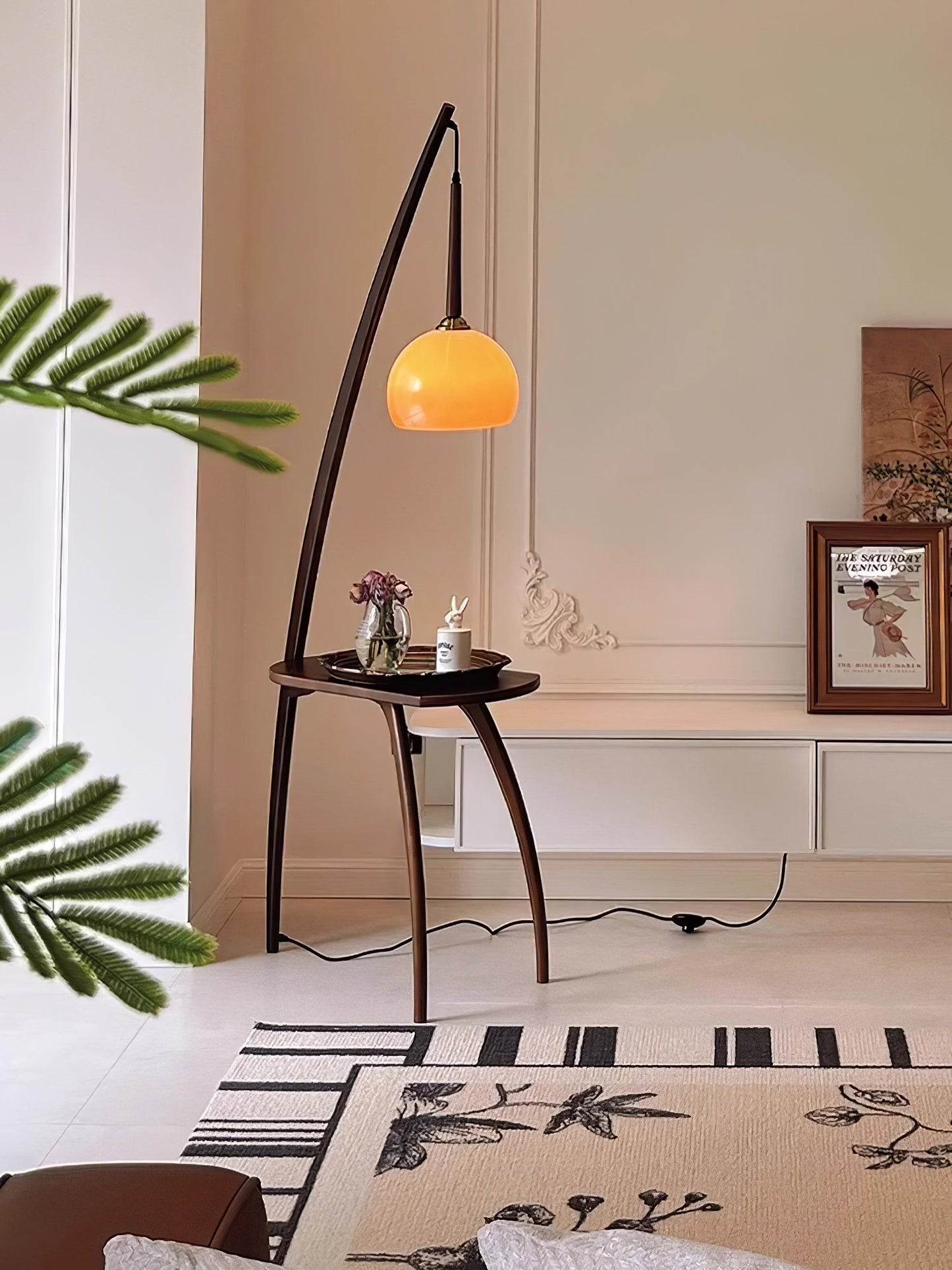 Arc Sphere Floor Lamp with Wooden Arc and Glass Globe