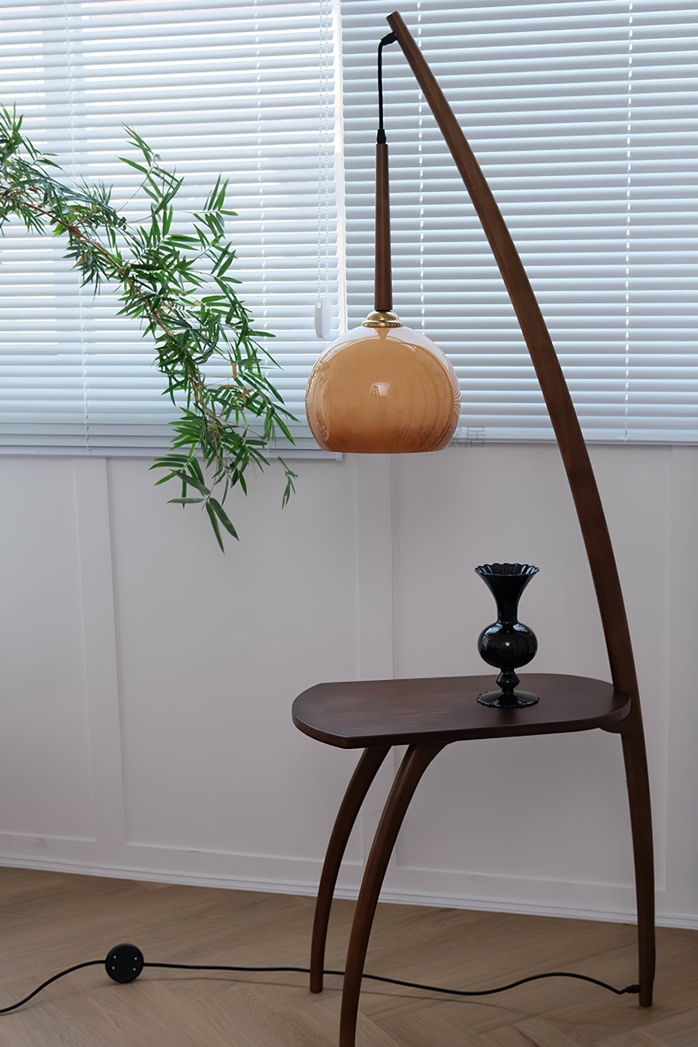 Arc Sphere Floor Lamp with Wooden Arc and Glass Globe