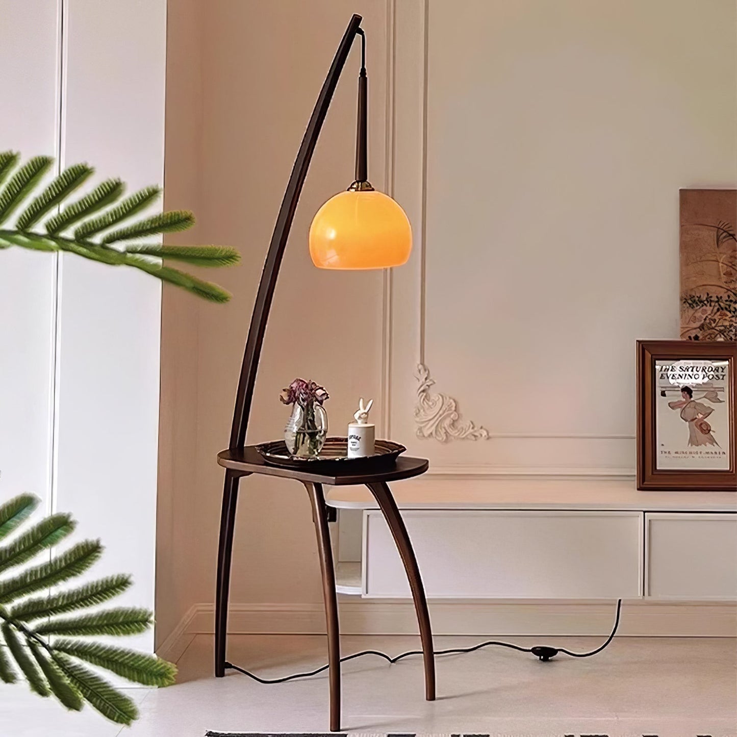 Arc Sphere Floor Lamp with Wooden Arc and Glass Globe