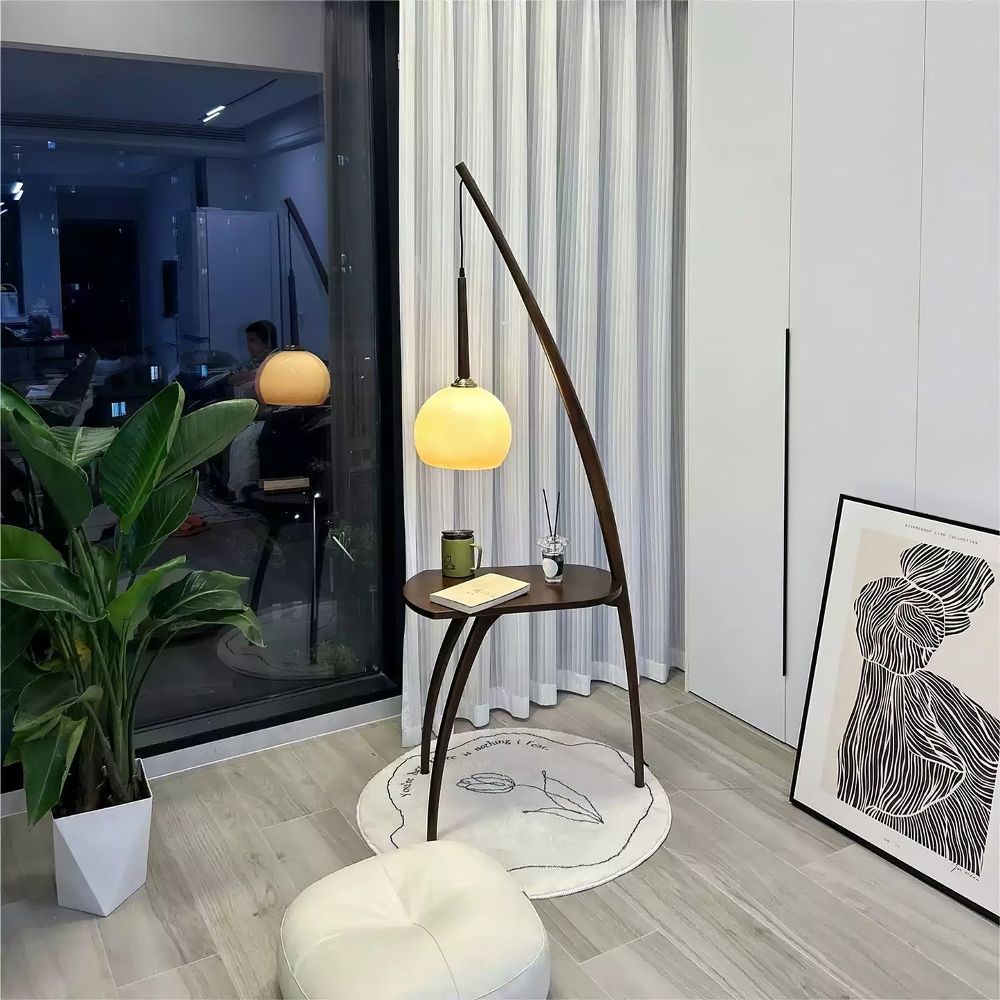 Arc Sphere Floor Lamp with Wooden Arc and Glass Globe