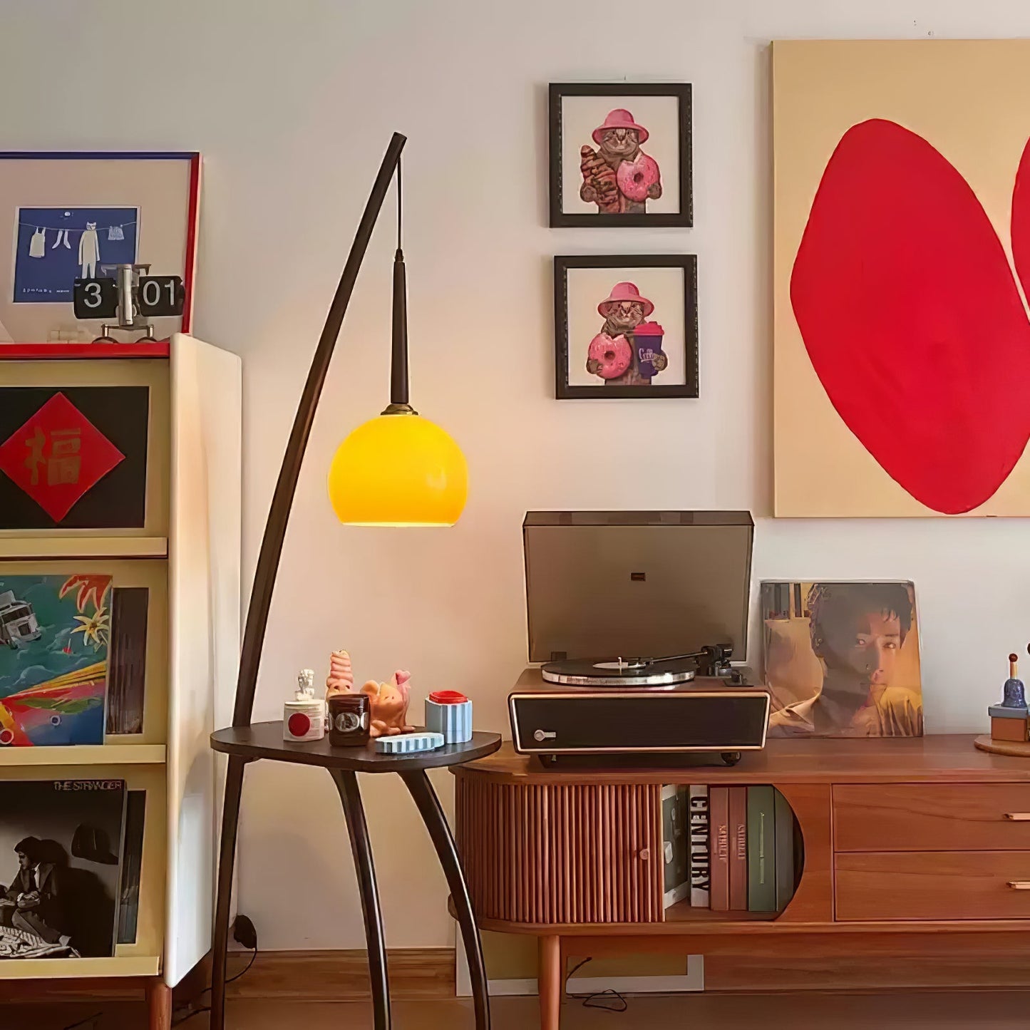 Arc Sphere Floor Lamp with Wooden Arc and Glass Globe