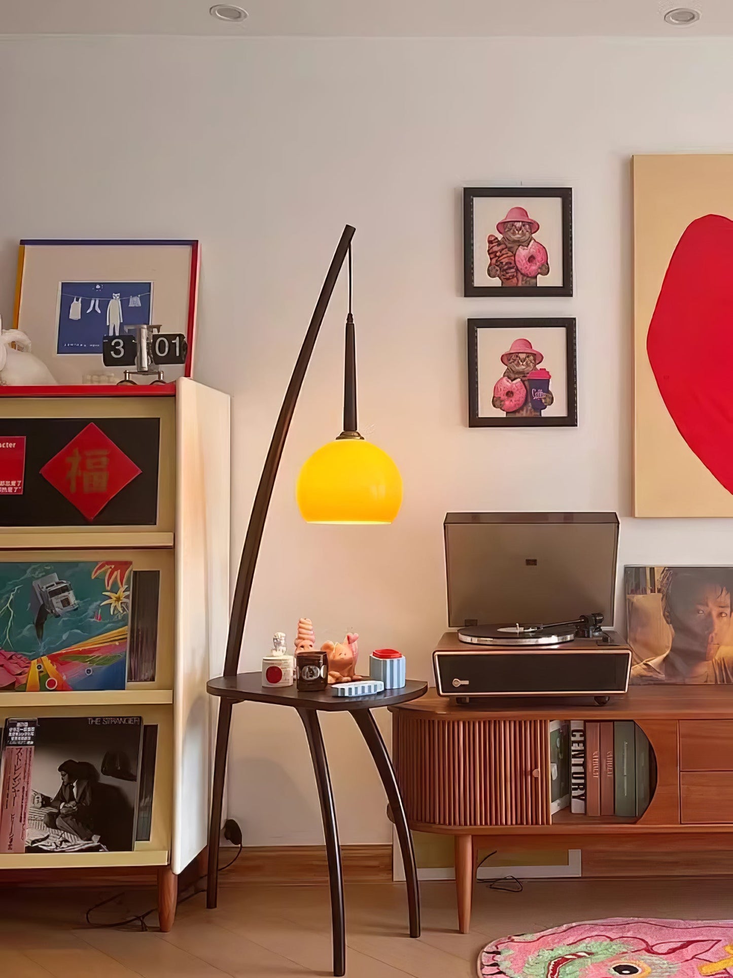 Arc Sphere Floor Lamp with Wooden Arc and Glass Globe