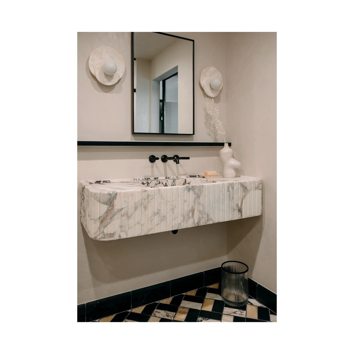 Astr Stone Wall Lamp - LED Indoor Lighting Fixture, Marble & Glass
