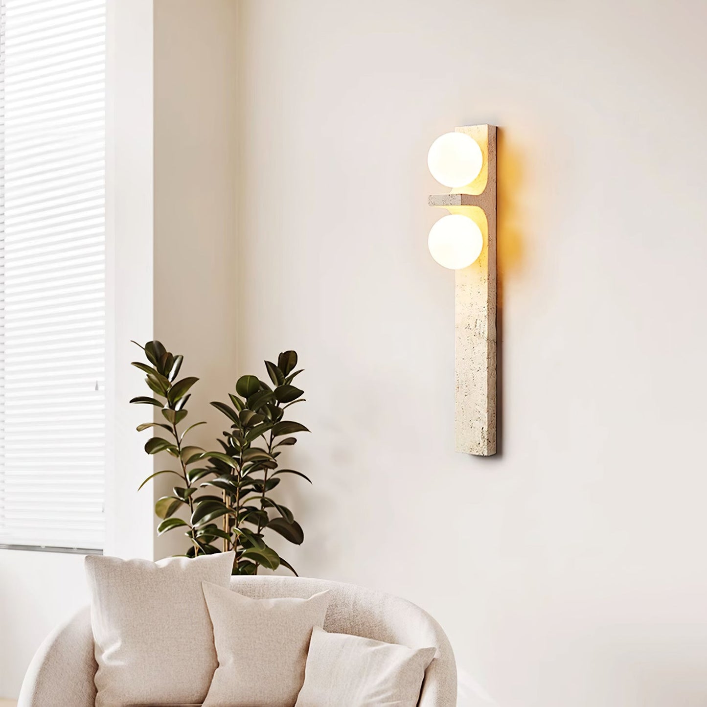 Asymmetrical Travertine Wall Sconce with LED Lighting