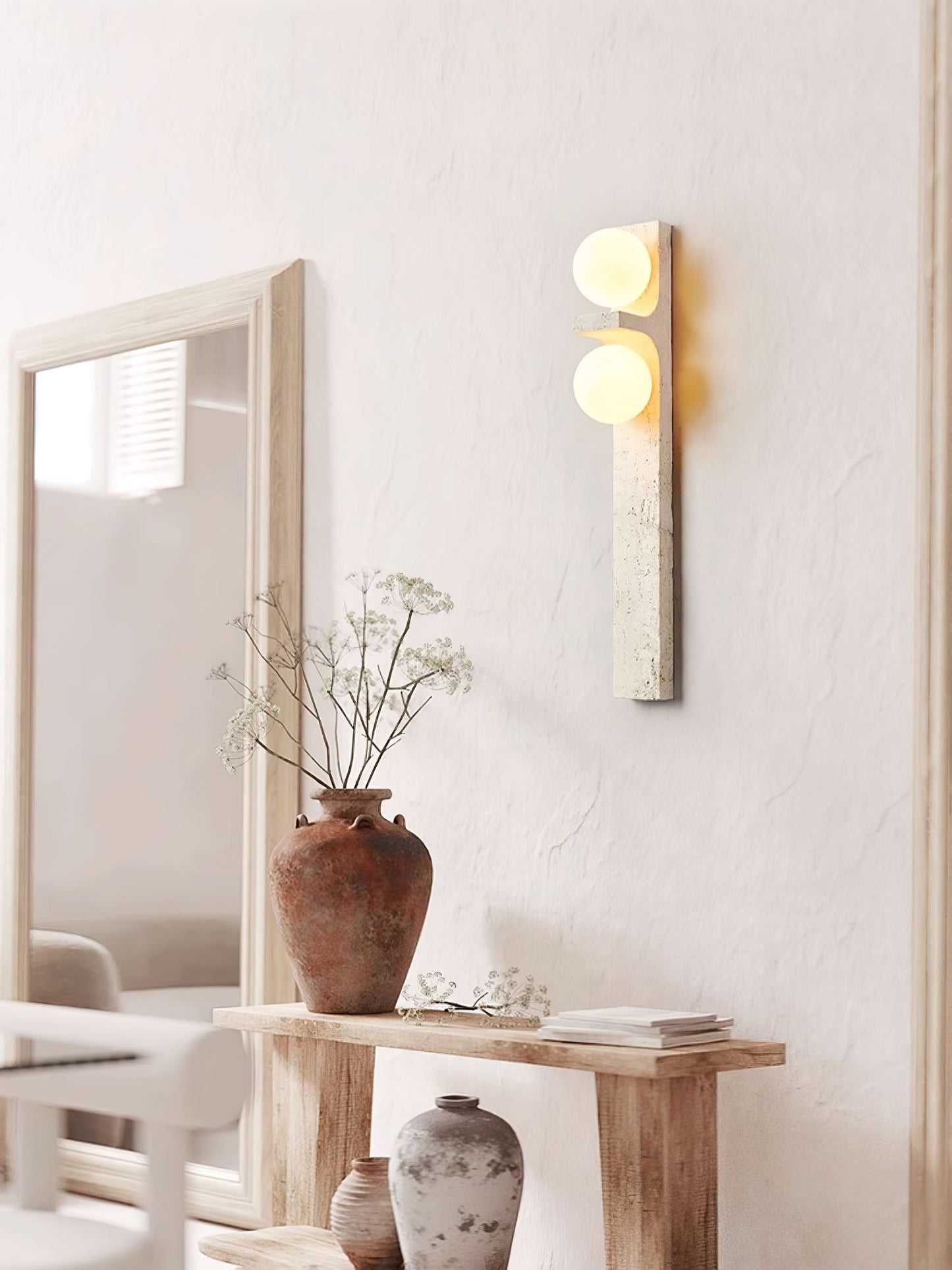 Asymmetrical Travertine Wall Sconce with LED Lighting