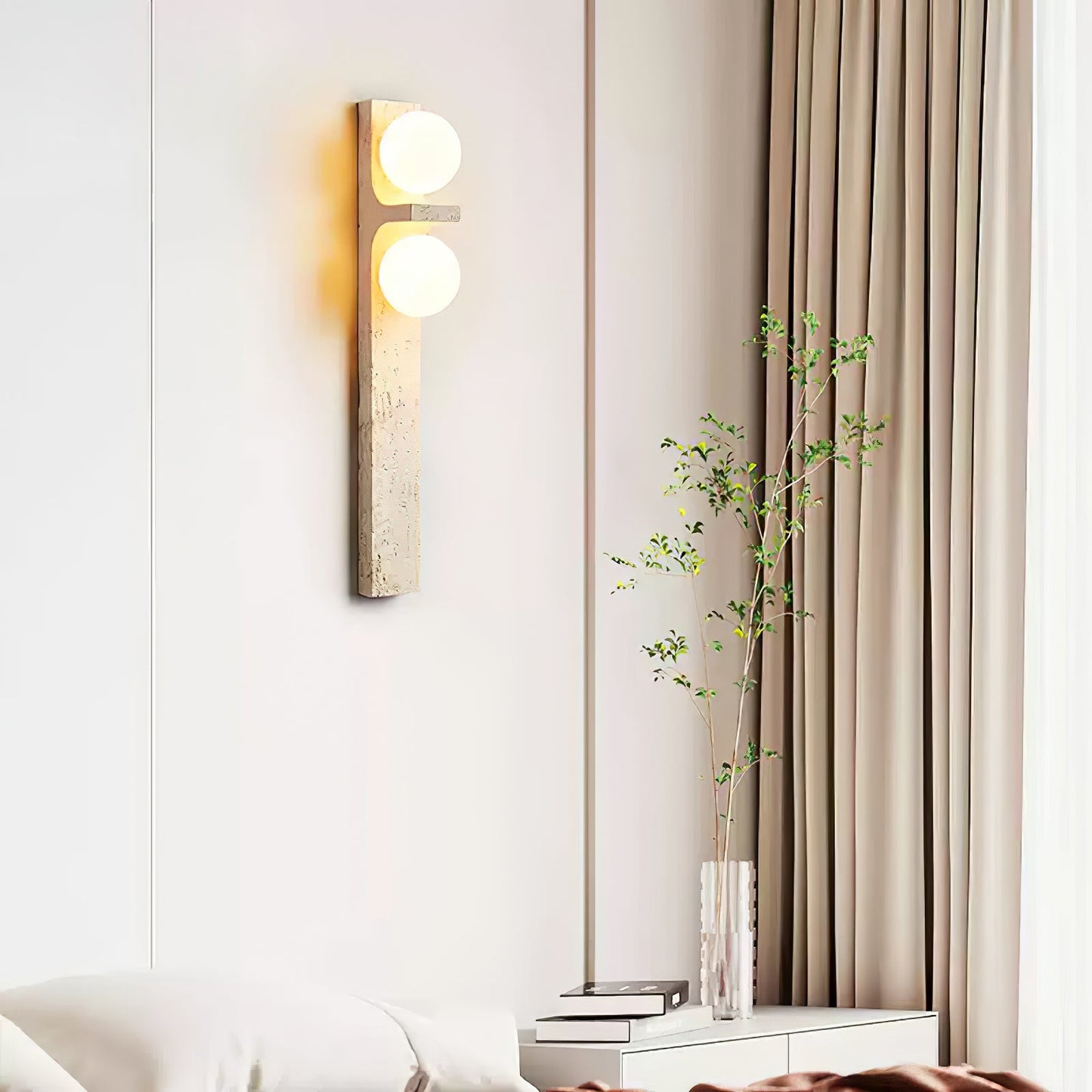 Asymmetrical Travertine Wall Sconce with LED Lighting