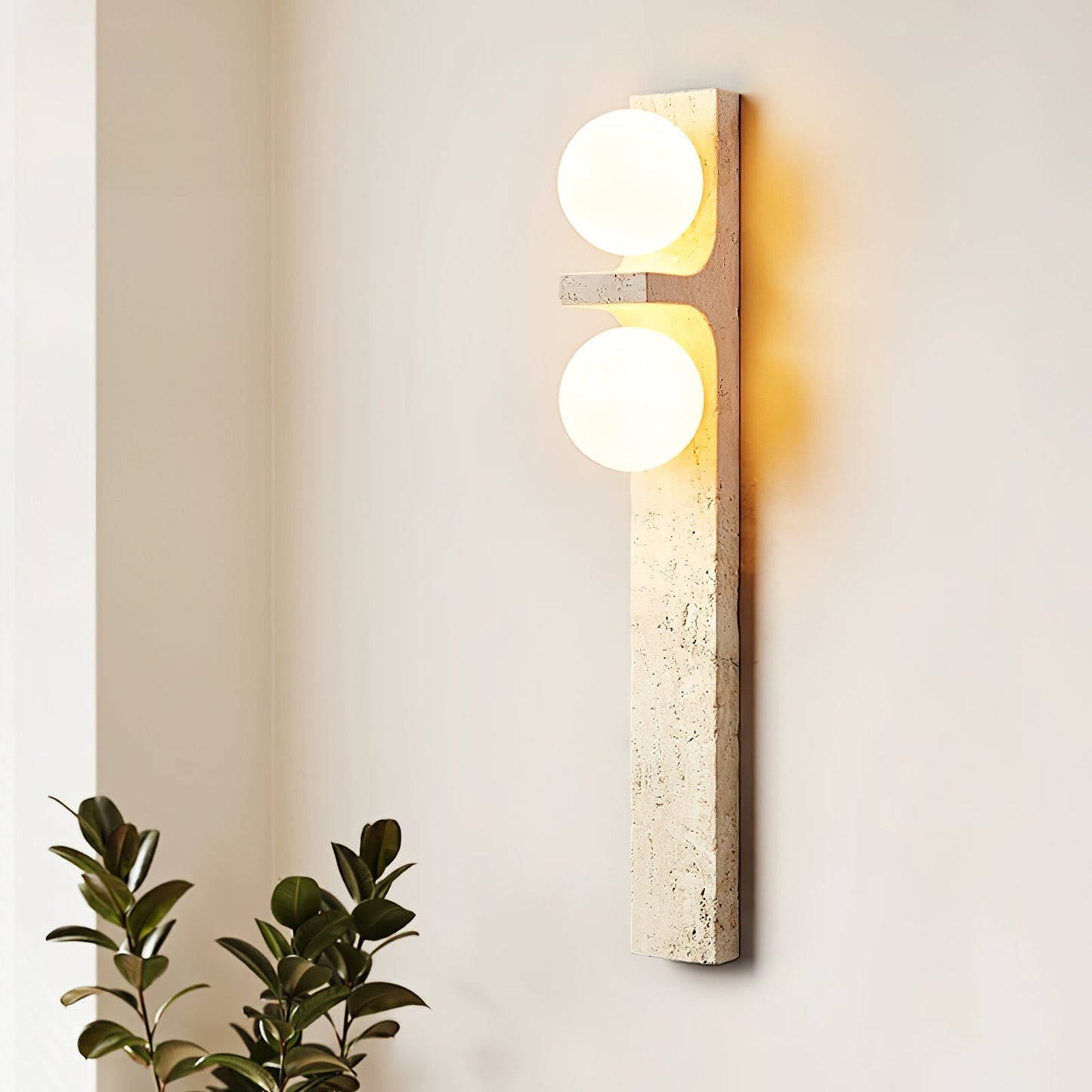 Asymmetrical Travertine Wall Sconce with LED Lighting