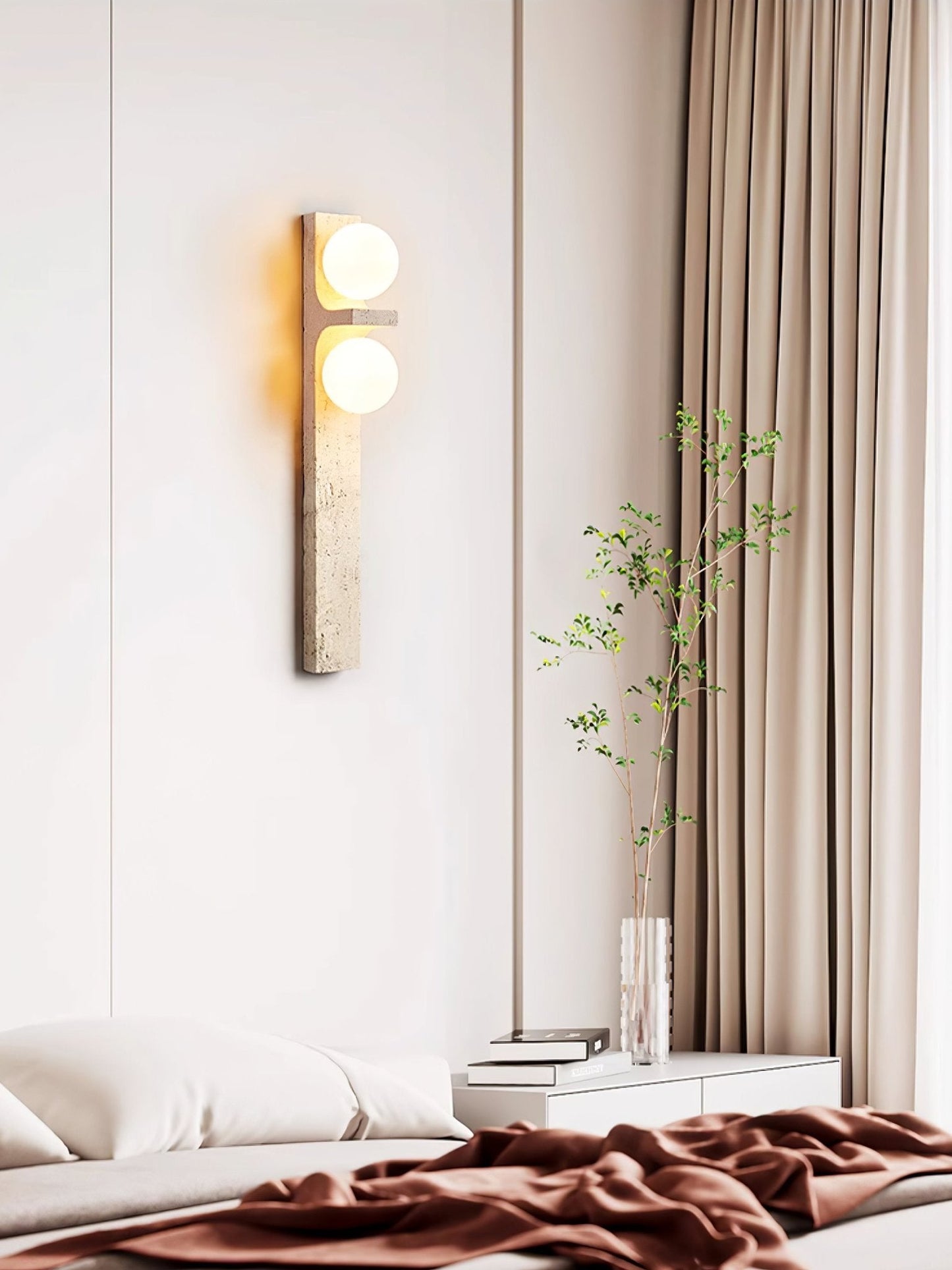 Asymmetrical Travertine Wall Sconce with LED Lighting