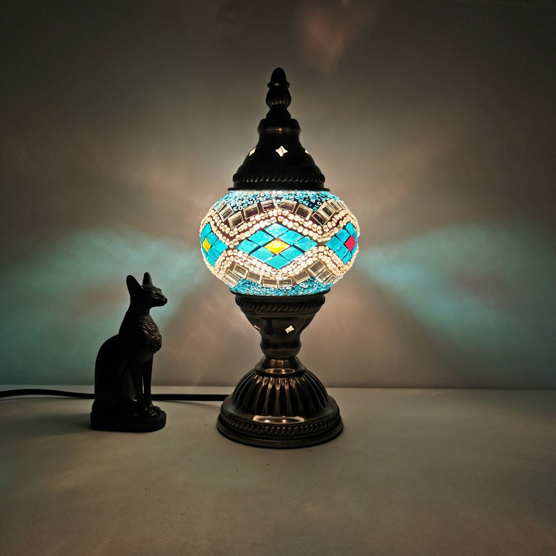 Traditional Tiffany Oval Glass Iron 1-Light Table Lamp for Living Room