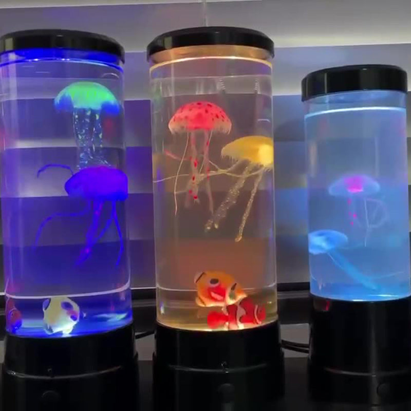 Moderne Art Deco Cylindrical Jellyfish Fish LED Table Lamp