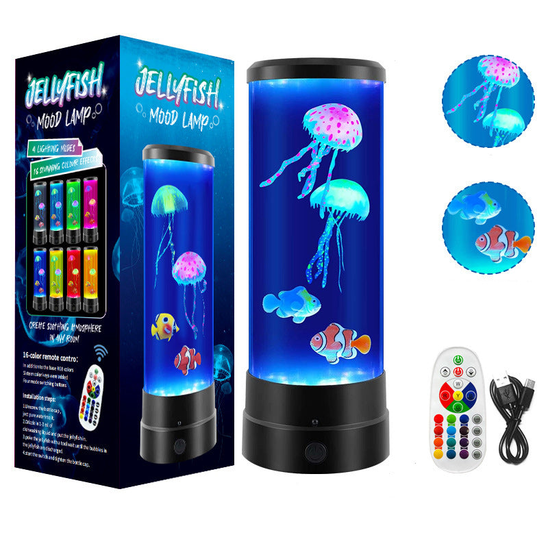 Moderne Art Deco Cylindrical Jellyfish Fish LED Table Lamp