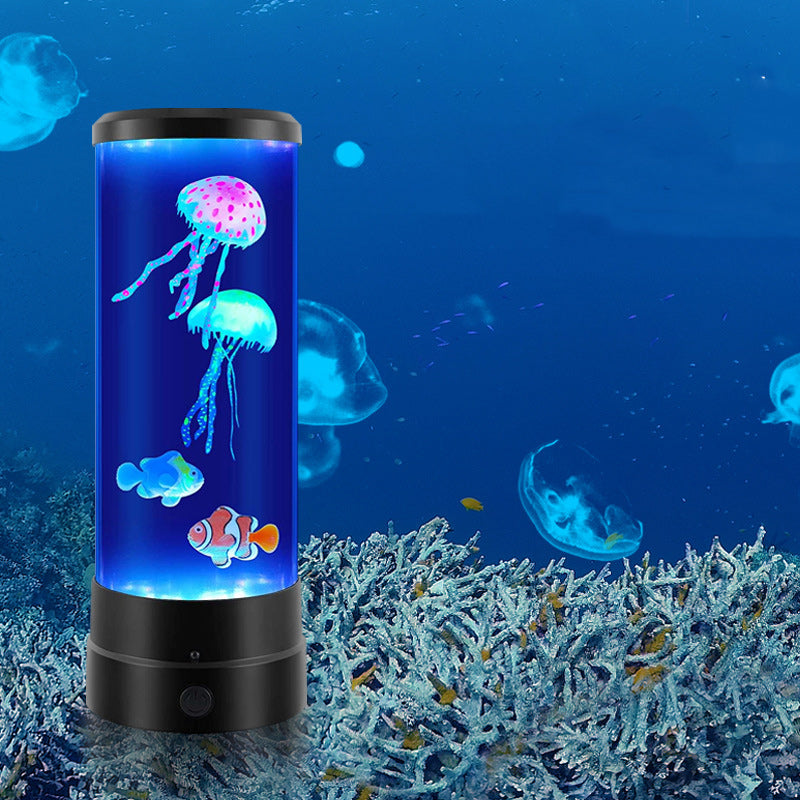 Moderne Art Deco Cylindrical Jellyfish Fish LED Table Lamp