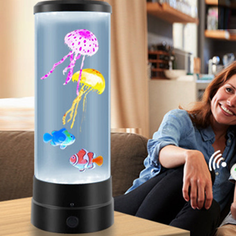 Moderne Art Deco Cylindrical Jellyfish Fish LED Table Lamp