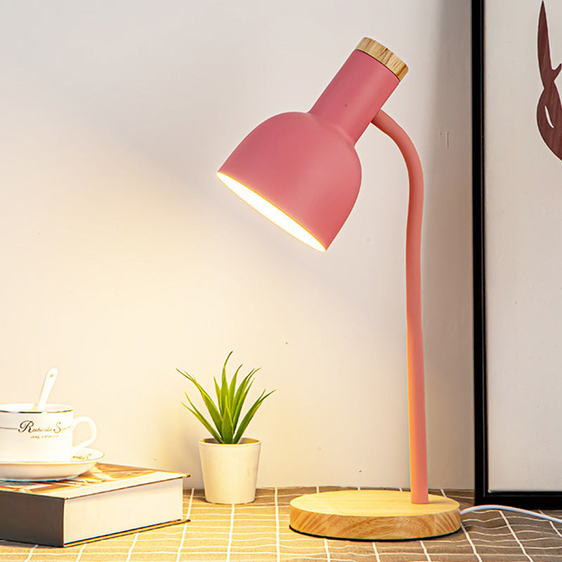 Modern Minimalist Round Horn Shape Iron Shade Wood Base 1-Light Table Lamp for Bedroom