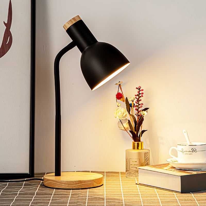 Modern Minimalist Round Horn Shape Iron Shade Wood Base 1-Light Table Lamp for Bedroom