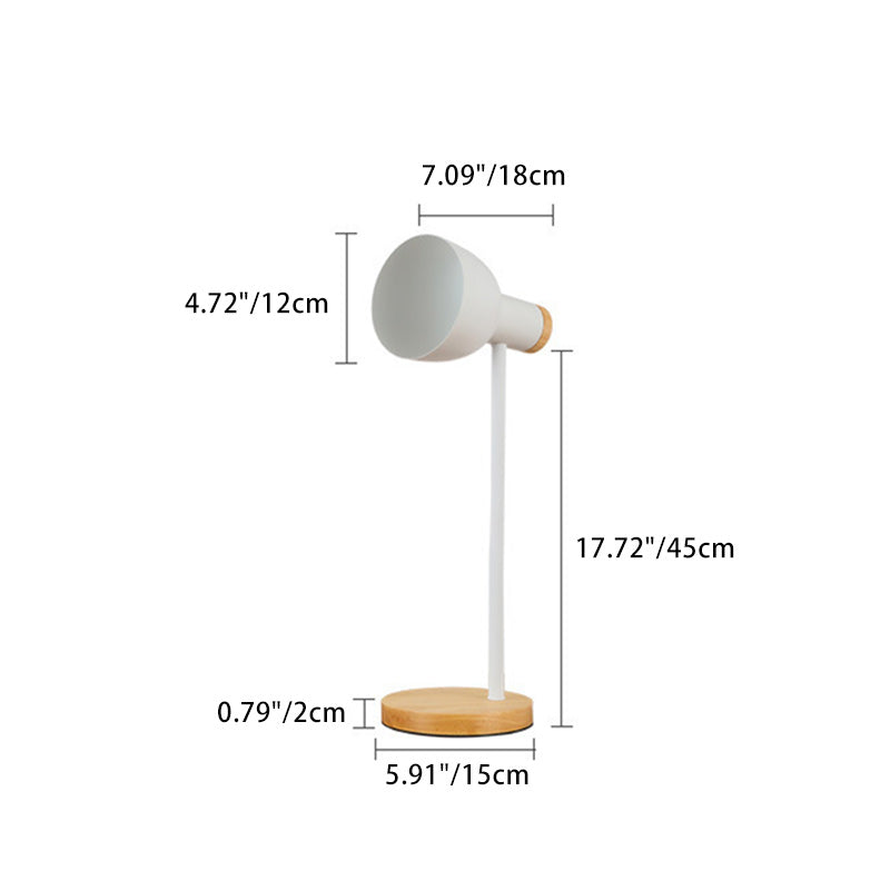 Modern Minimalist Round Horn Shape Iron Shade Wood Base 1-Light Table Lamp for Bedroom