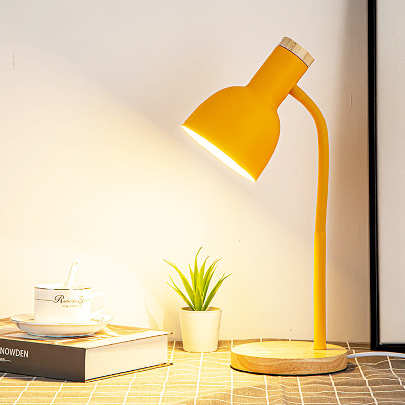Modern Minimalist Round Horn Shape Iron Shade Wood Base 1-Light Table Lamp for Bedroom