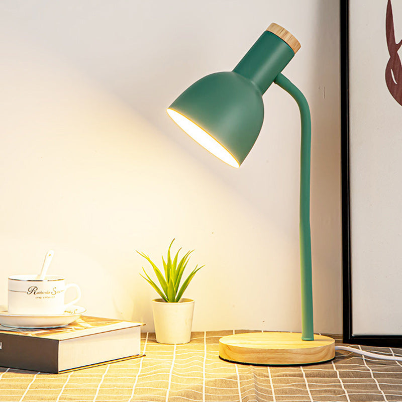 Modern Minimalist Round Horn Shape Iron Shade Wood Base 1-Light Table Lamp for Bedroom