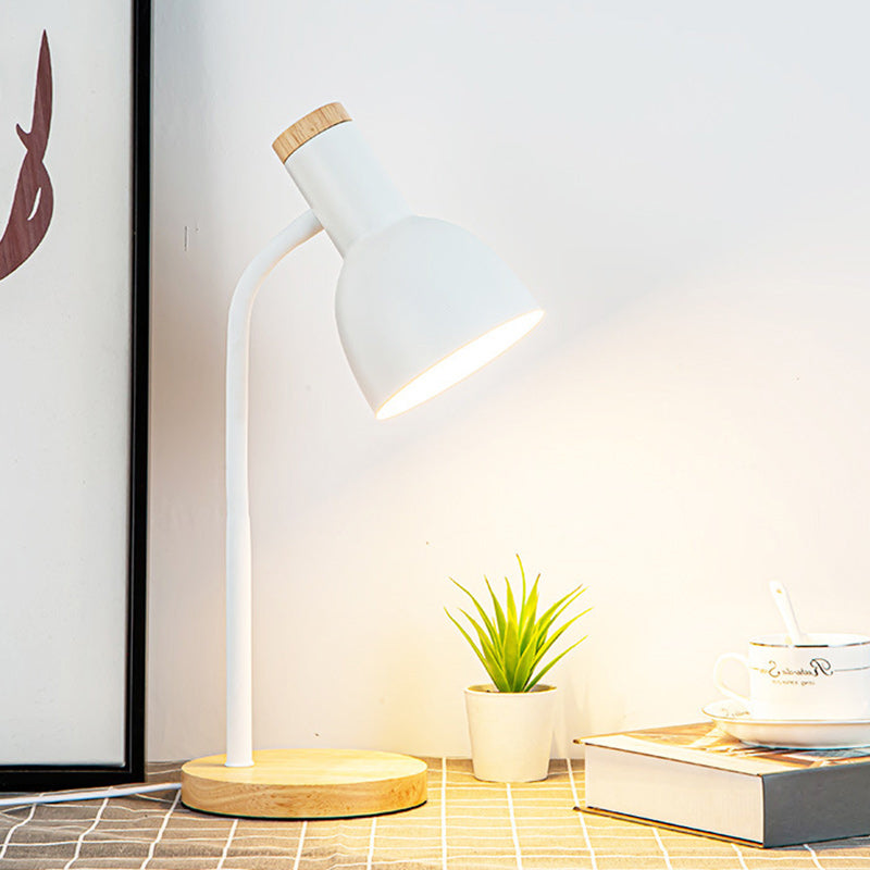 Modern Minimalist Round Horn Shape Iron Shade Wood Base 1-Light Table Lamp for Bedroom