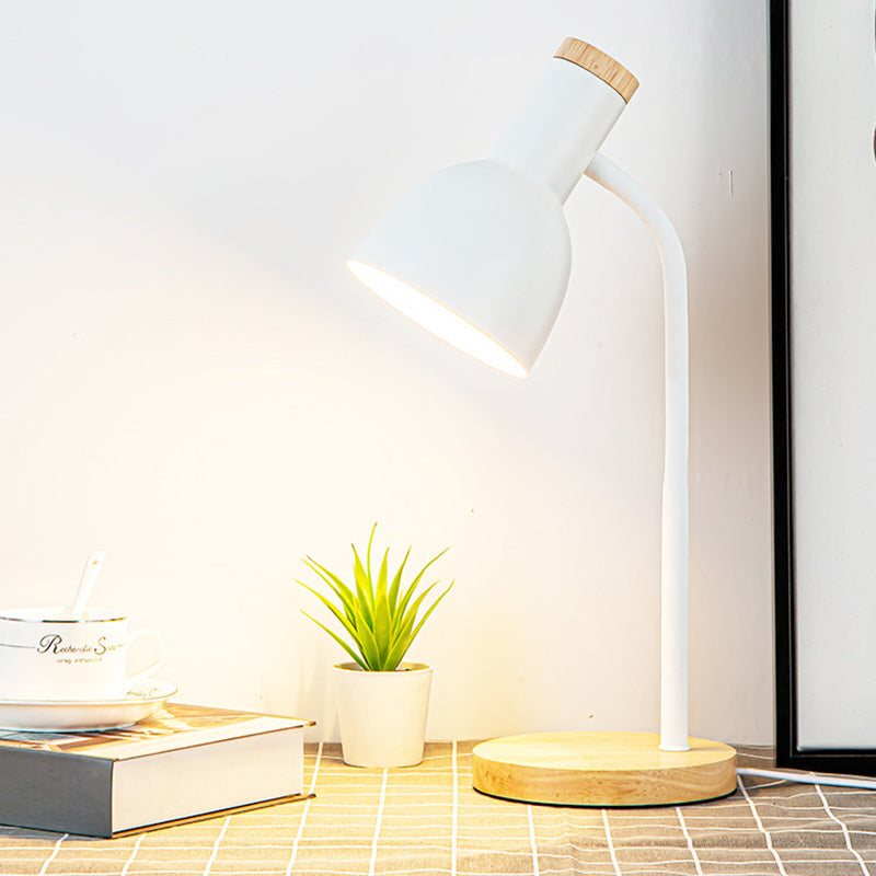 Modern Minimalist Round Horn Shape Iron Shade Wood Base 1-Light Table Lamp for Bedroom