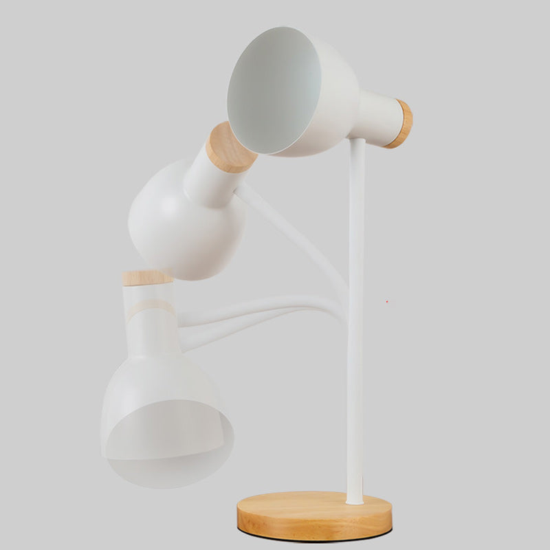 Modern Minimalist Round Horn Shape Iron Shade Wood Base 1-Light Table Lamp for Bedroom
