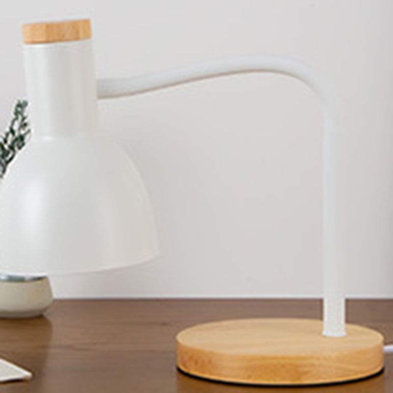 Modern Minimalist Round Horn Shape Iron Shade Wood Base 1-Light Table Lamp for Bedroom