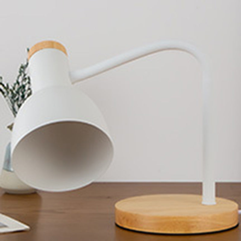 Modern Minimalist Round Horn Shape Iron Shade Wood Base 1-Light Table Lamp for Bedroom