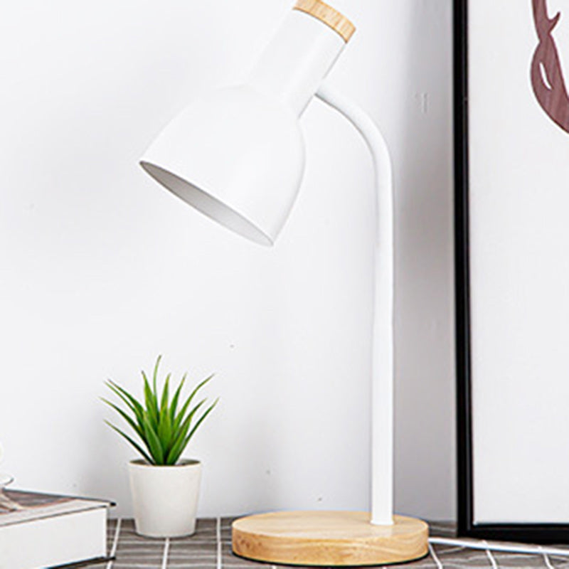 Modern Minimalist Round Horn Shape Iron Shade Wood Base 1-Light Table Lamp for Bedroom