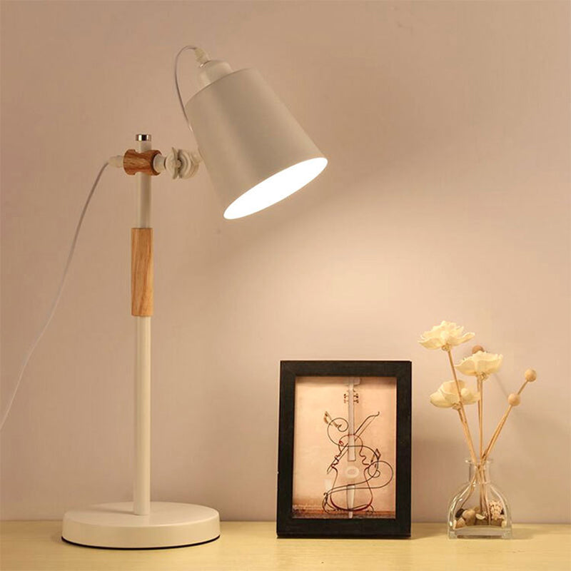 Modern Minimalist Long Cylinder Wood Iron 1-Lamp Table Lamp
