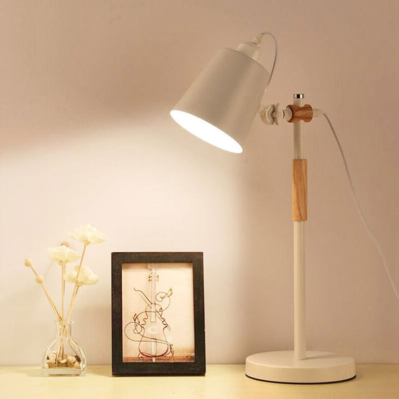 Modern Minimalist Long Cylinder Wood Iron 1-Lamp Table Lamp