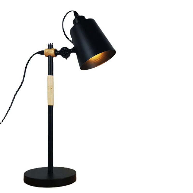 Modern Minimalist Long Cylinder Wood Iron 1-Lamp Table Lamp