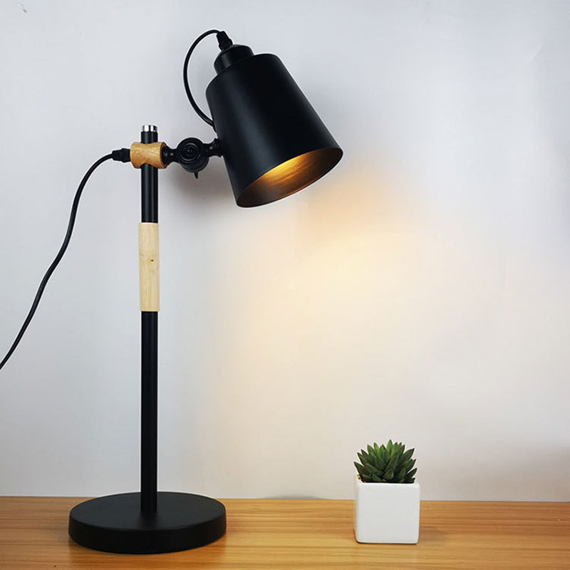 Modern Minimalist Long Cylinder Wood Iron 1-Lamp Table Lamp