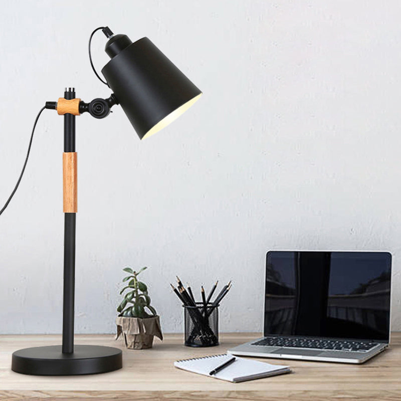 Modern Minimalist Long Cylinder Wood Iron 1-Lamp Table Lamp
