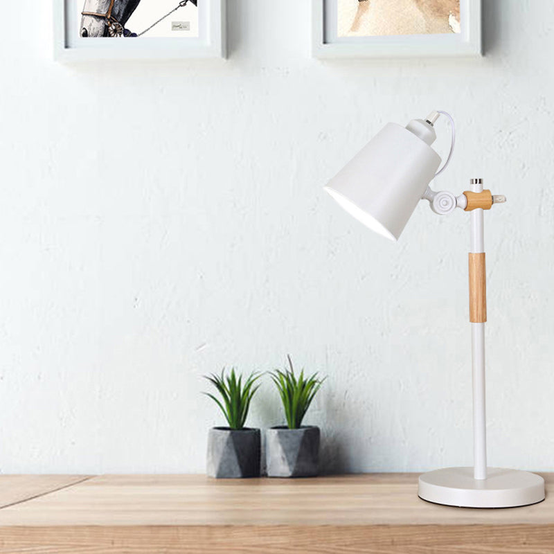 Modern Minimalist Long Cylinder Wood Iron 1-Lamp Table Lamp