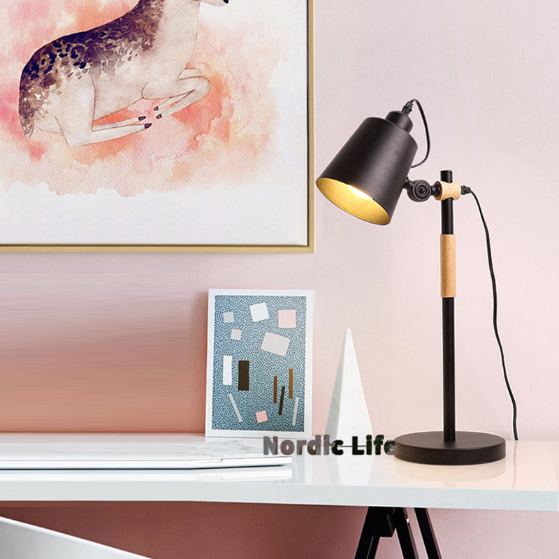 Modern Minimalist Long Cylinder Wood Iron 1-Lamp Table Lamp