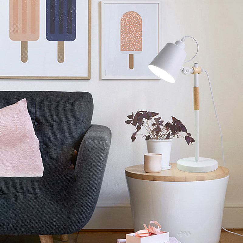 Modern Minimalist Long Cylinder Wood Iron 1-Lamp Table Lamp