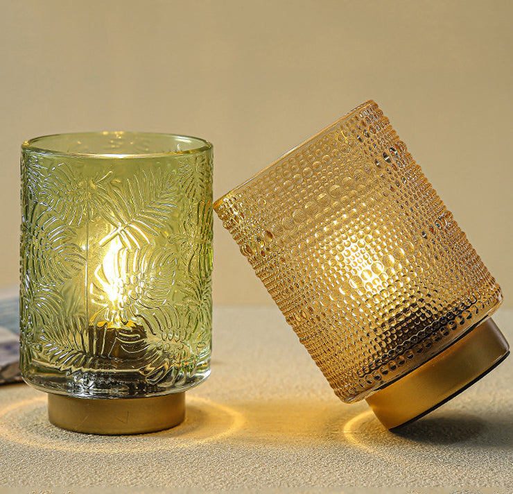 Modern Art Deco Cylinder Point Leaf Glass LED Table Lamp for Bedroom