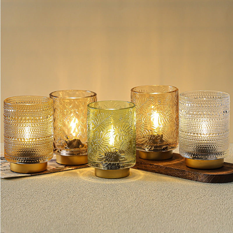 Modern Art Deco Cylinder Point Leaf Glass LED Table Lamp for Bedroom