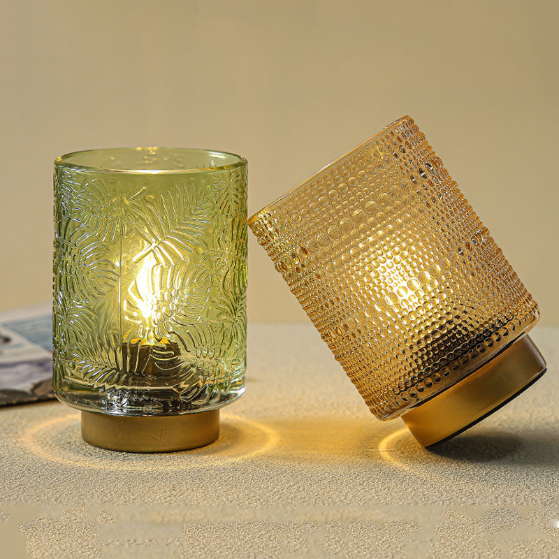 Modern Art Deco Cylinder Point Leaf Glass LED Table Lamp for Bedroom