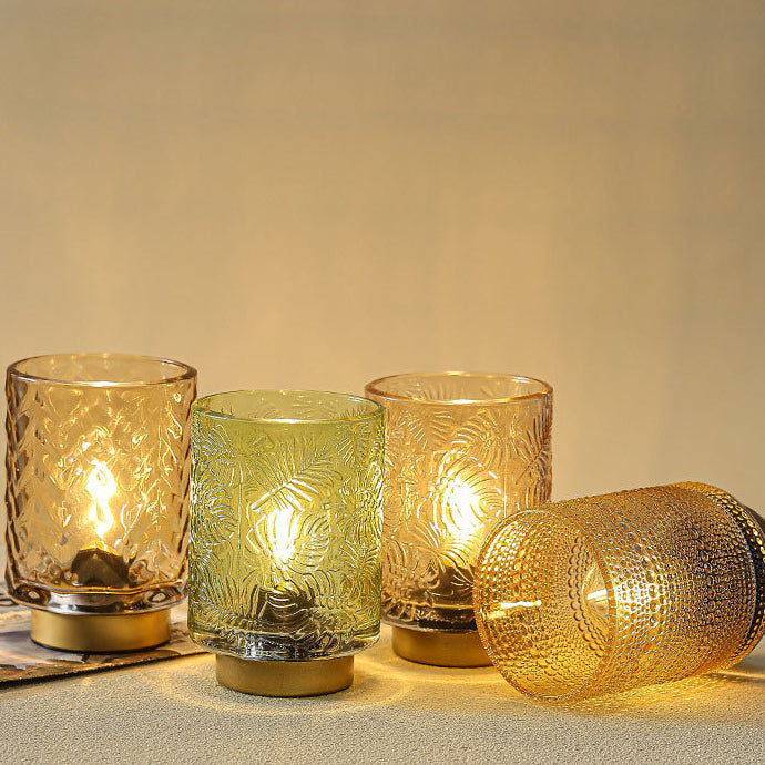 Modern Art Deco Cylinder Point Leaf Glass LED Table Lamp for Bedroom