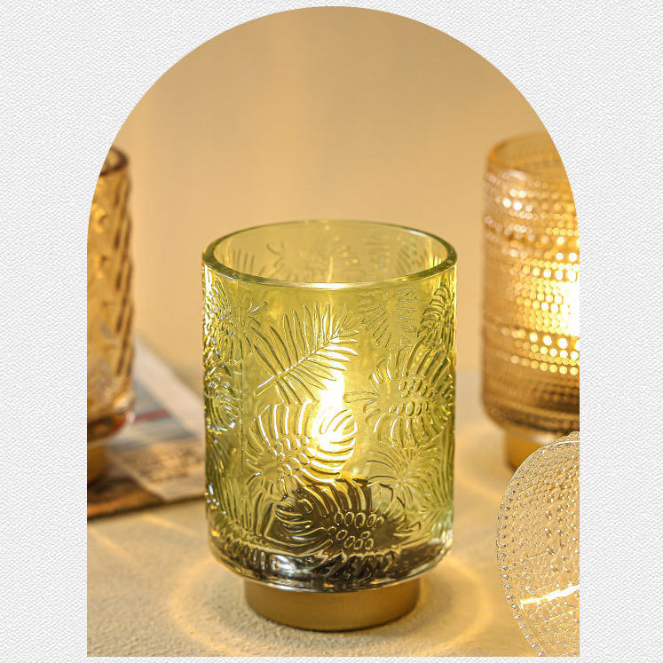 Modern Art Deco Cylinder Point Leaf Glass LED Table Lamp for Bedroom
