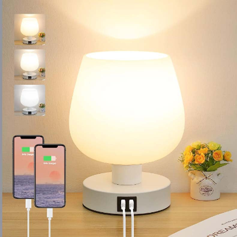 Modern Minimalist Round Glass Shade Iron Base 1-Light Table Lamp for Bedroom