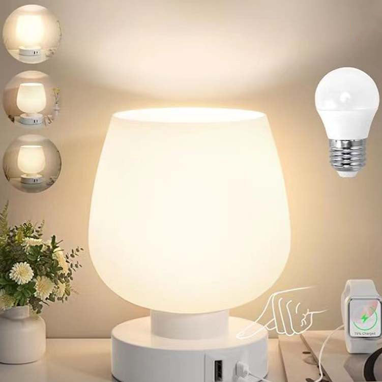 Modern Minimalist Round Glass Shade Iron Base 1-Light Table Lamp for Bedroom