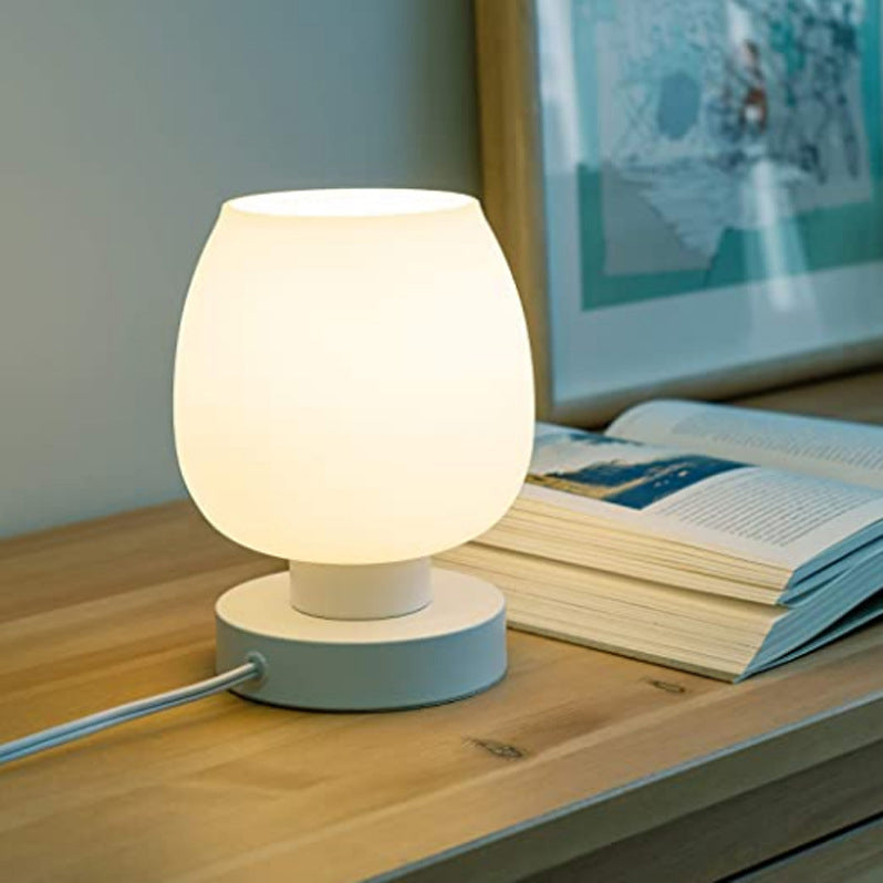 Modern Minimalist Round Glass Shade Iron Base 1-Light Table Lamp for Bedroom