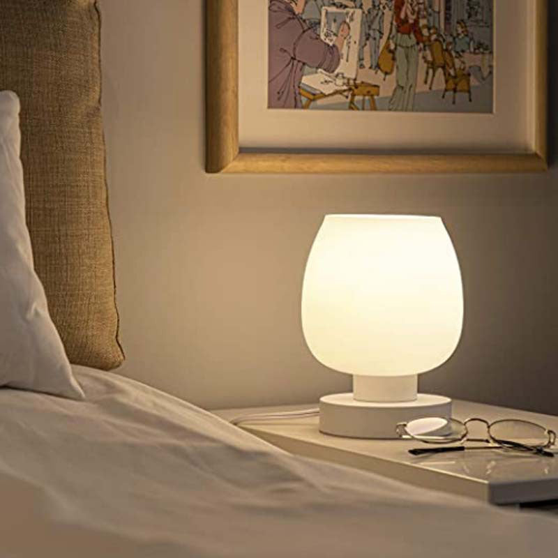 Modern Minimalist Round Glass Shade Iron Base 1-Light Table Lamp for Bedroom